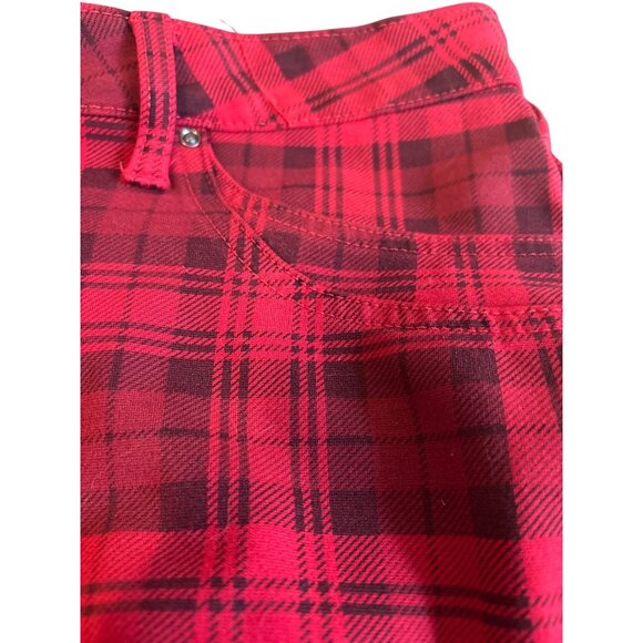 Womens Time and Tru Red Plaid Stretch Ponte Pants Sz 18 Front Zipper 2 Back Pkts - Picture 6 of 13